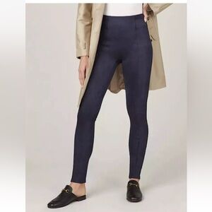 SPANX Faux Suede Pull On Ponte Leggings Size Small Navy Blue High Rise